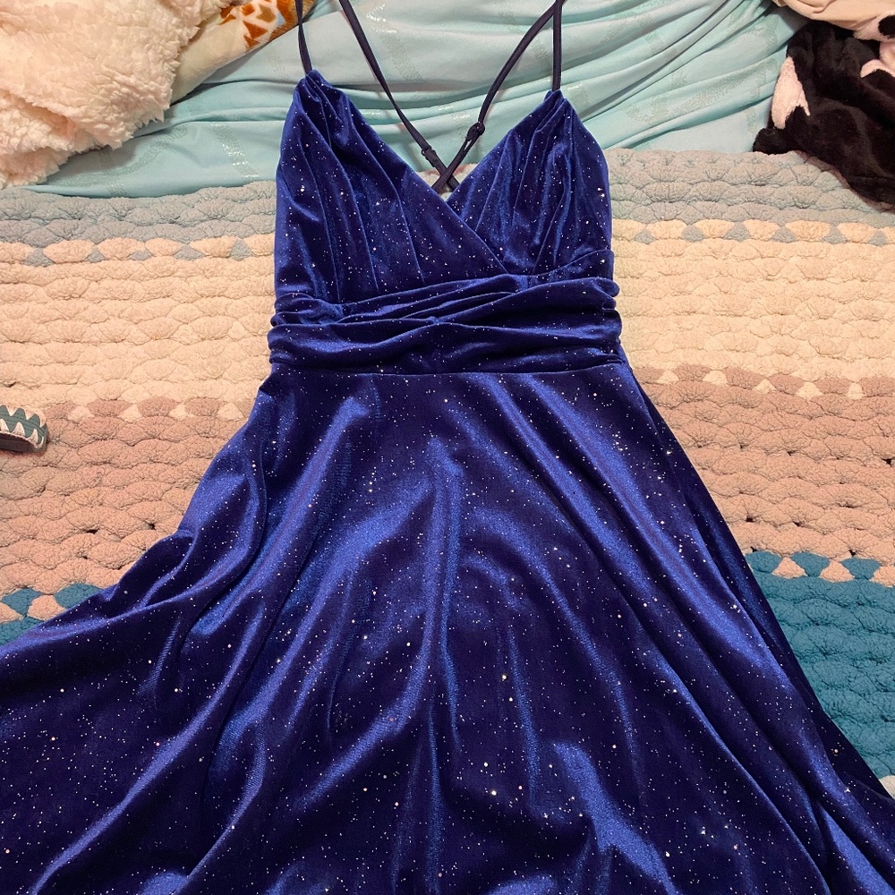 Velvet Navy Blue & Sparkles Special Occasion Dress